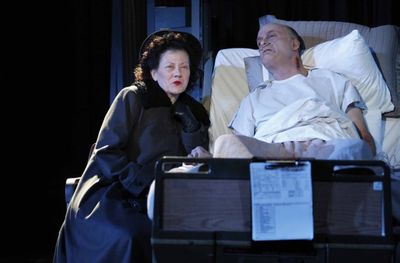 Lynne McCollough as 'Ethel Rosenberg' and Frank Wood as 'Roy Cohn' Photo