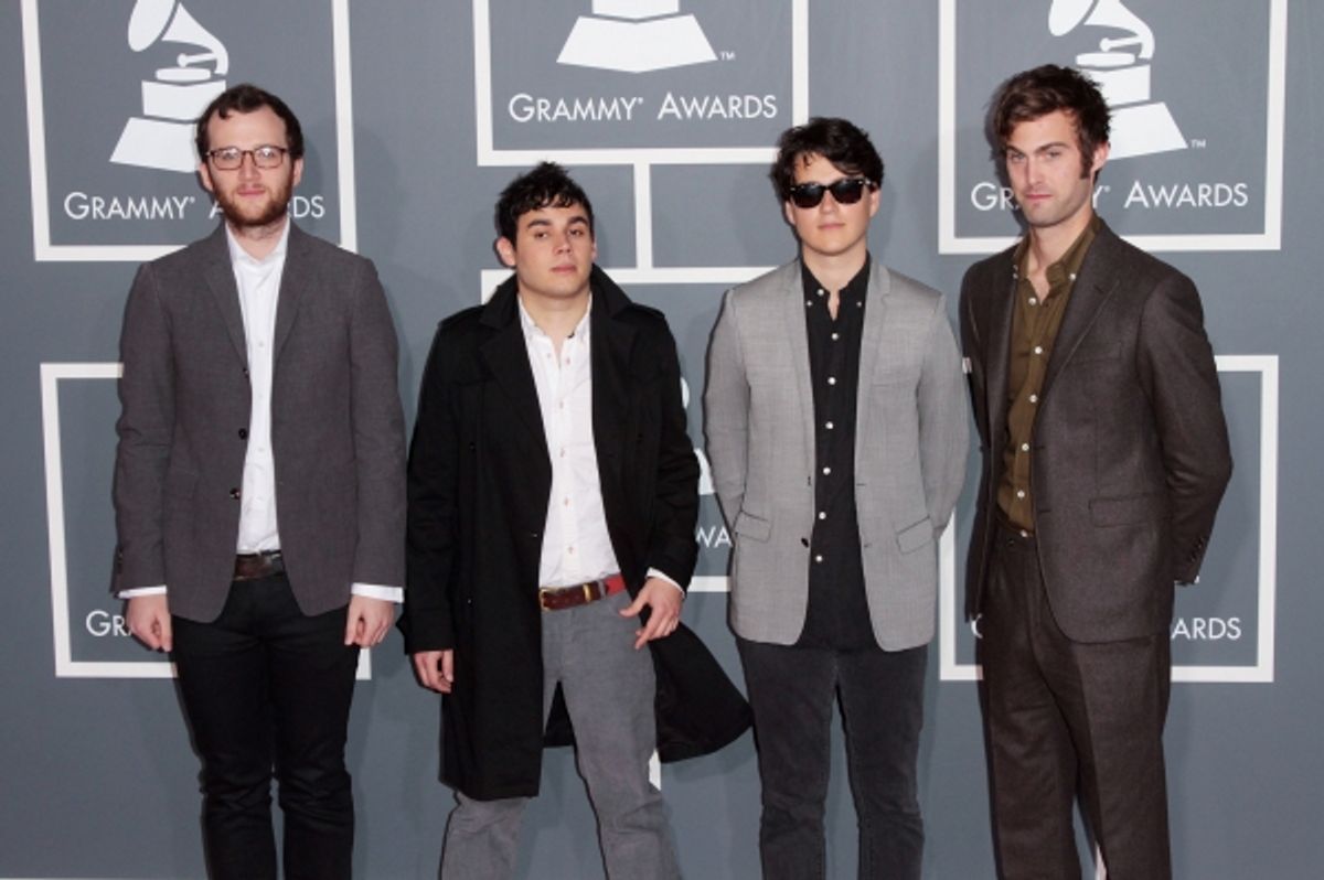 Musicians Chris Baio, Rostam Batmanglij, Ezra Koenig and Chris Tomson of the band Vampire Weekend pictured at The 53rd Annual GRAMMY Awards held at Staples Center in Los Angeles, California on February 13, 2011.  Ã‚Â© RD / Orchon / Retna Digital. at 