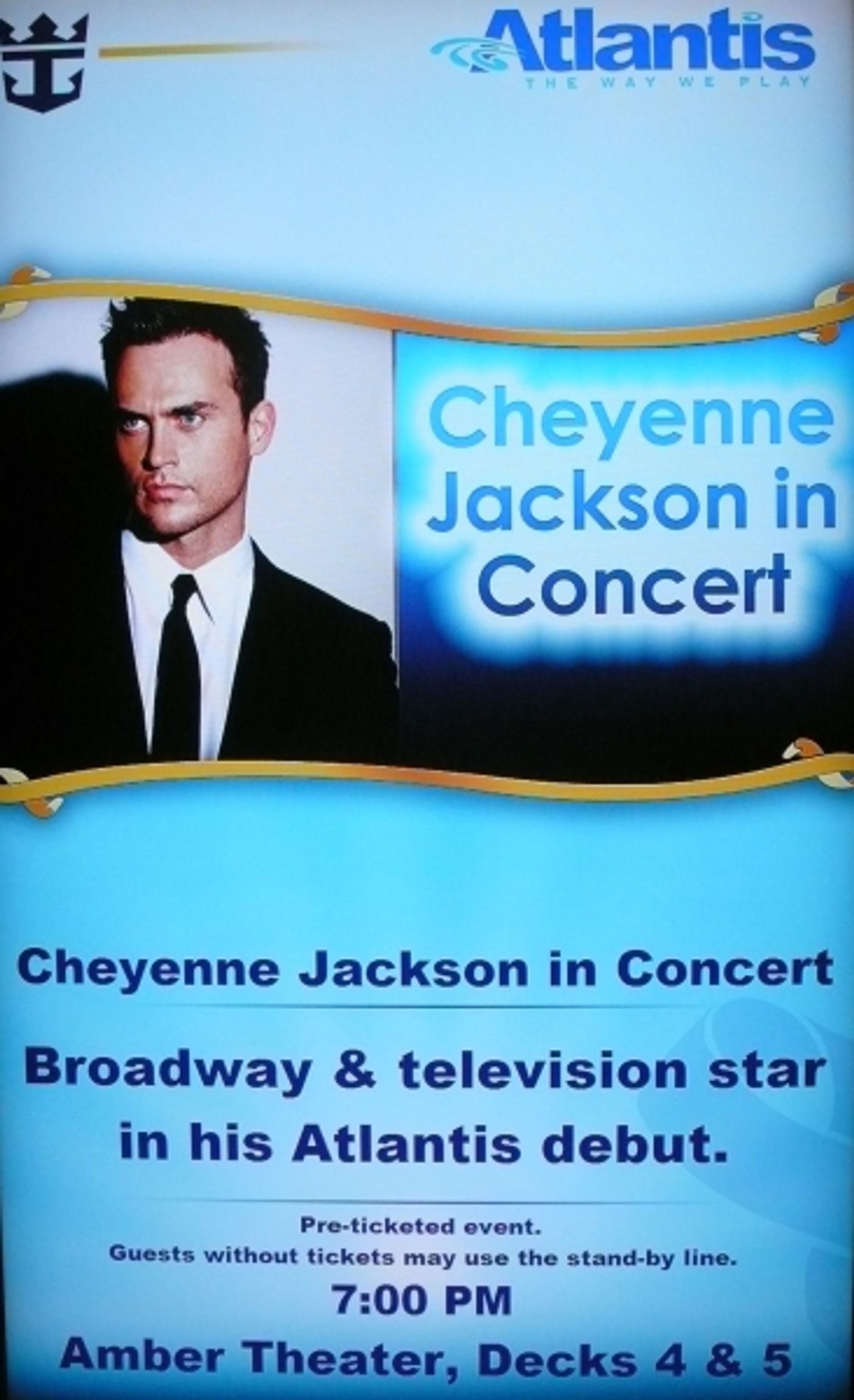 Photo Coverage Exclusive: Cheyenne Jackson on Atlantis - Allure Of The Seas Photo Coverage Exclusive: Cheyenne Jackson on Atlantis - Allure Of The Seas Image