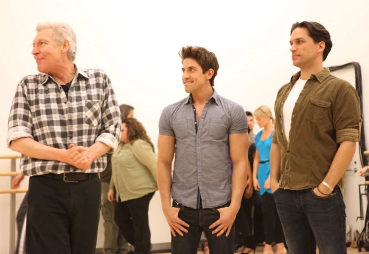 Tony Sheldon & Nick Adams & Will Swenson attend the 'Priscilla Queen Of The Desert' Meet & Greet the Cast & Creative team at the Alvin Ailey American Dance Theatre in New York City. at 