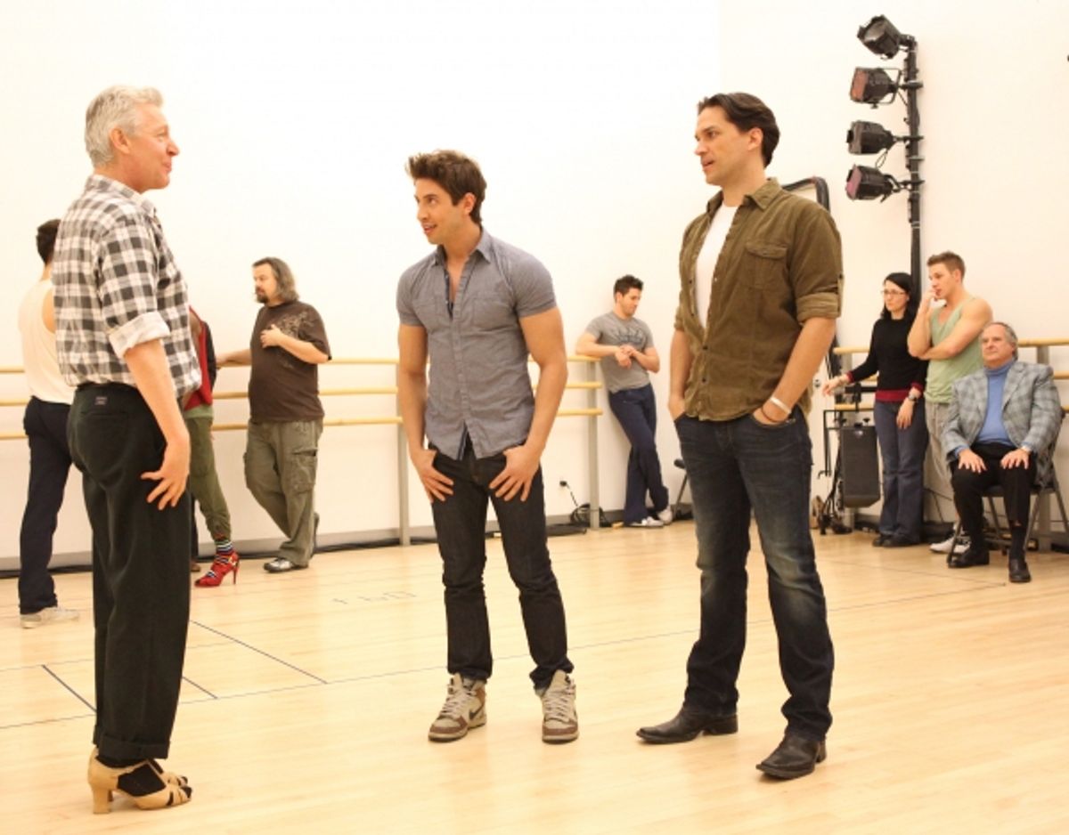 Tony Sheldon & Nick Adams & Will Swenson attend the 'Priscilla Queen Of The Desert' Meet & Greet the Cast & Creative team at the Alvin Ailey American Dance Theatre in New York City. at 
