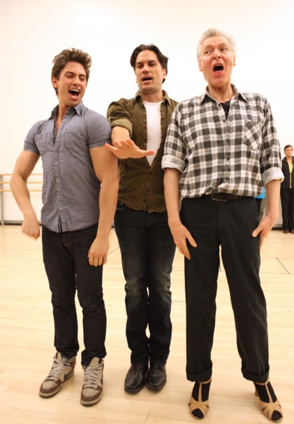 Nick Adams, Will Swenson & Tony Sheldon attend the 'Priscilla Queen Of The Desert' Meet & Greet the Cast & Creative team at the Alvin Ailey American Dance Theatre in New York City. at 