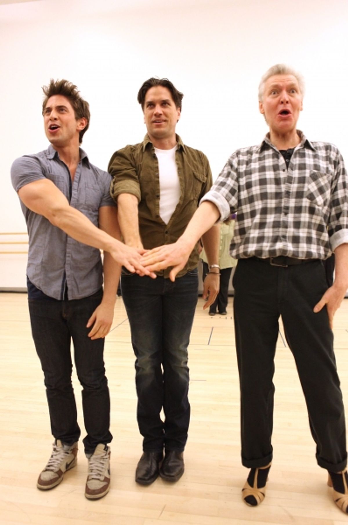 Nick Adams, Will Swenson & Tony Sheldon attend the 'Priscilla Queen Of The Desert' Meet & Greet the Cast & Creative team at the Alvin Ailey American Dance Theatre in New York City. at 