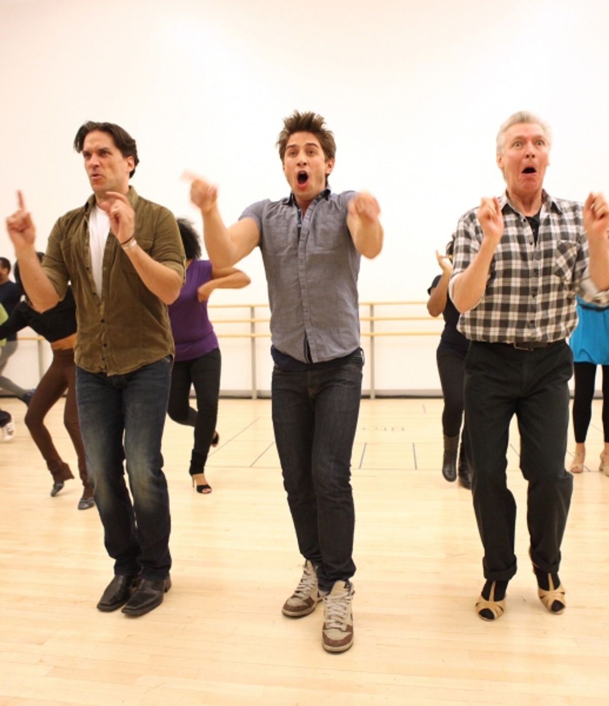 Will Swenson, Nick Adams & Tony Sheldon attend the 'Priscilla Queen Of The Desert' Meet & Greet the Cast & Creative team at the Alvin Ailey American Dance Theatre in New York City. at 