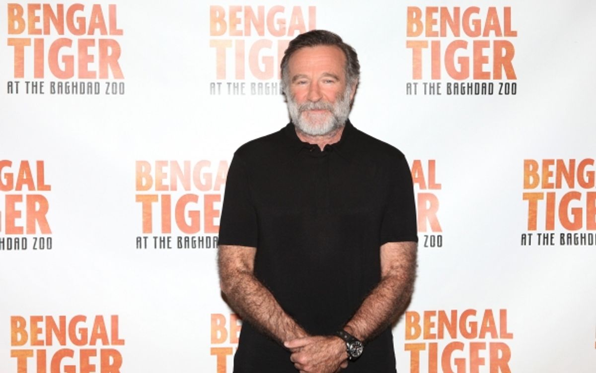Robin Williams attends the 'Bengal Tiger at The Baghdad Zoo' Meet & Greet during Rehearsals at The New 42nd Street Studios in New York City. at 