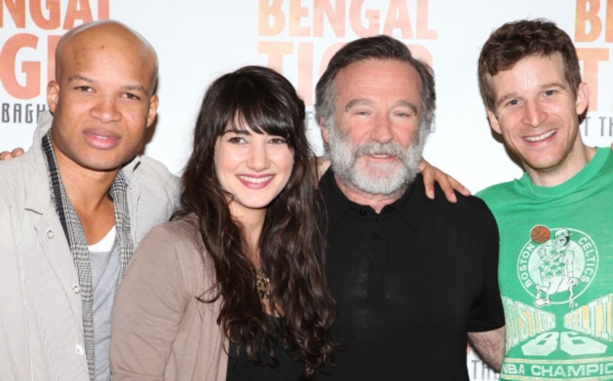 Glenn Davis, Arian Moayed, Robin Williams, Brad Fleischer attends the 'Bengal Tiger at The Baghdad Zoo' Meet & Greet during Rehearsals at The New 42nd Street Studios in New York City. at 