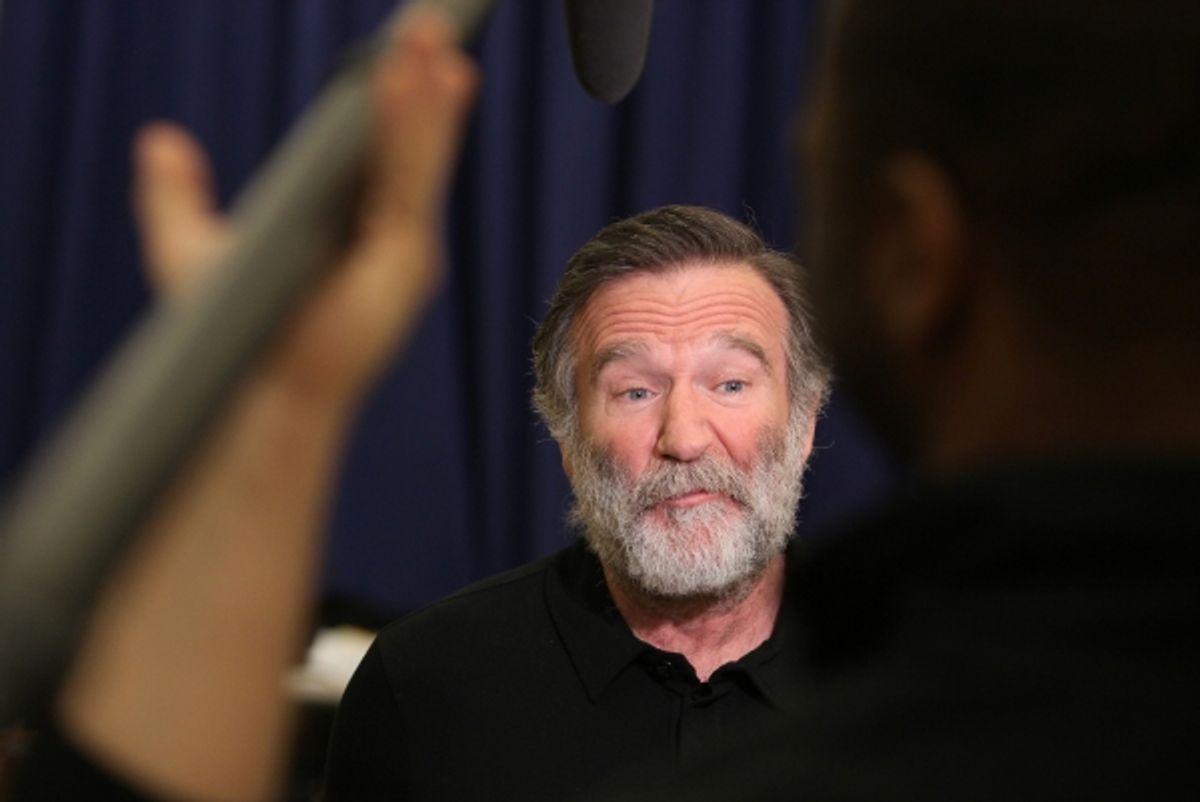 Robin Williams attends the 'Bengal Tiger at The Baghdad Zoo' Meet & Greet during Rehearsals at The New 42nd Street Studios in New York City. at 
