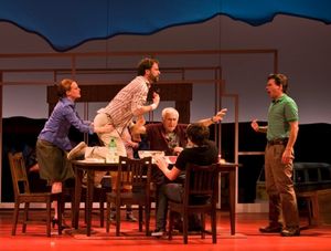 Jennifer Laura Thompson as “Sheryl Hoover,†Malcolm Gets as “Frank,†Dick Latessa as “Grandpa,†Taylor Trensch as “Dwayne Hoover†and Hunter Foster as “Richard Hooverâ€Â
@ BroadwayWorld Jennifer Laura Thompson as “Sheryl Hoover,†Malcolm Gets Photo