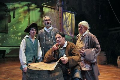 Noah E. Galvin as Jim Hawkins, Rocco Sisto, Steve Blanchard, and Ken Tigar Photo