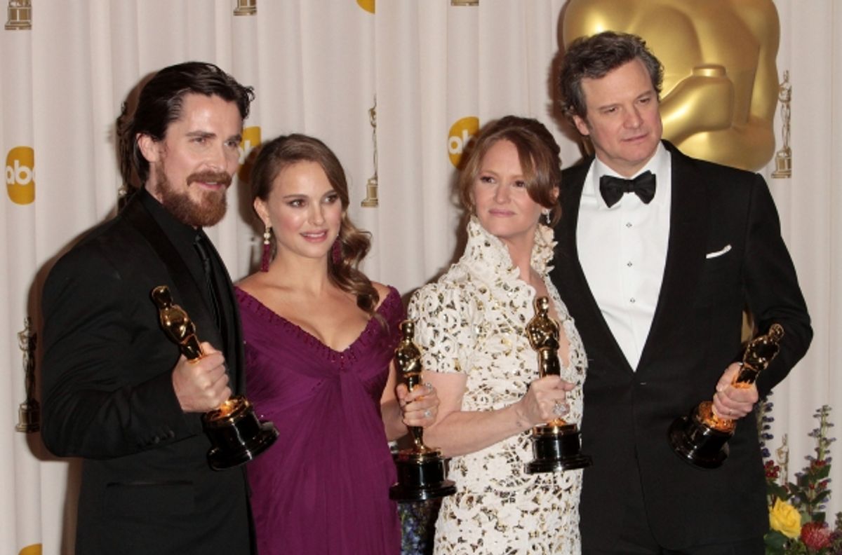 Christian Bale, Natalie Portman, Melissa Leo, and Colin Firth pictured at the 83rd Annual Academy Awards - Press Room held at the Kodak Theatre in Hollywood, California on February 27, 2011. Ã‚Â© RD / Orchon / Retna Digital. at 