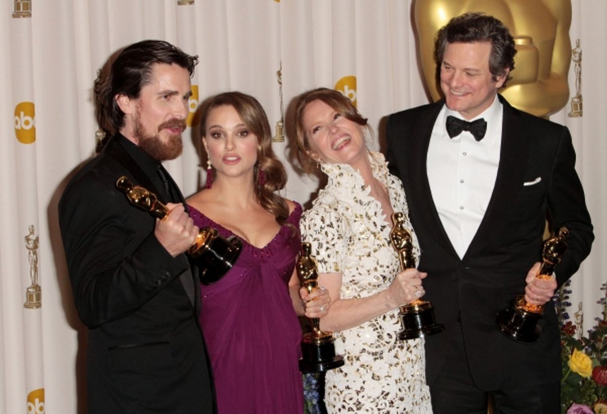 Christian Bale, Natalie Portman, Melissa Leo, and Colin Firth pictured at the 83rd Annual Academy Awards - Press Room held at the Kodak Theatre in Hollywood, California on February 27, 2011. Ã‚Â© RD / Orchon / Retna Digital. at 