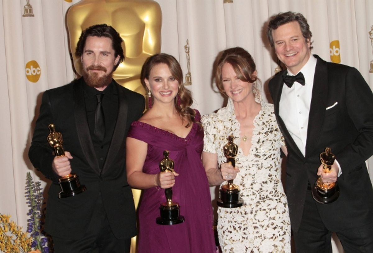Best Supporter winner Christian Bale, Best winner Natalie Portman, Best Supporting winner Melissa Leo and Best winner Colin Firth pictured at the 83rd Annual Academy Awards Press Room held at the Kodak Theatre in Hollywood, Cal at 