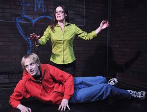 Shane Tarplee as Peck and Abby Hart as Dora @ BroadwayWorld Shane Tarplee as Peck and Abby Hart as Dora Photo