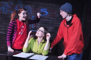 Shane Tarplee (sitting) as Peck and Abby Hart (on floor) as Dora @ BroadwayWorld Shane Tarplee (sitting) as Peck and Abby Hart (on floor) as Dora Photo