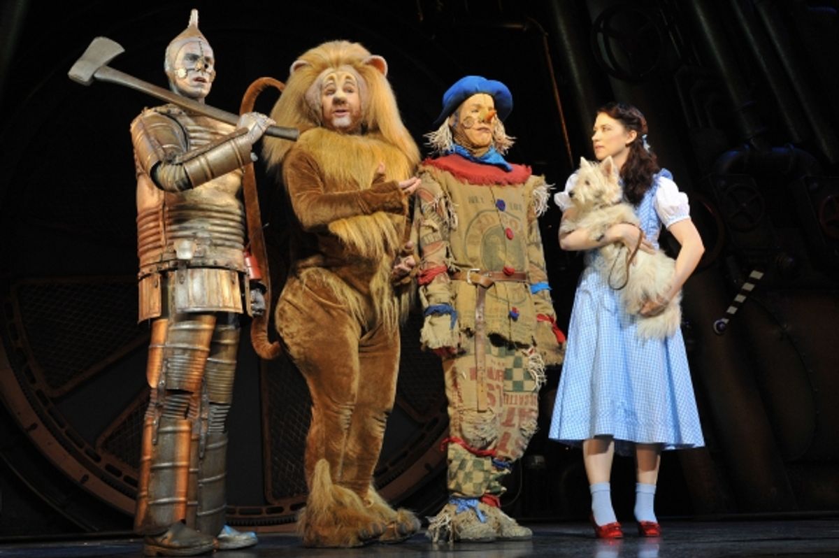 Tin Man (Edward Baker-Duly), Lion (David Ganly), Scarecrow (Paul Keating), Dorothy (Danielle Hope) and Toto (Dazzle)   at 