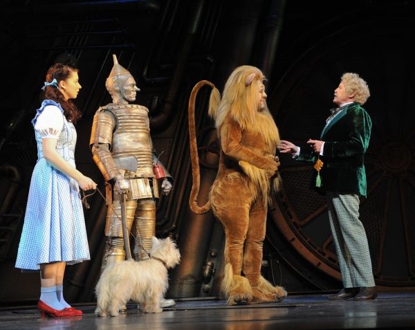 Dorothy (Danielle Hope), Tin Man (Edward Baker-Duly), Lion (David Ganley) meet the Wi Photo