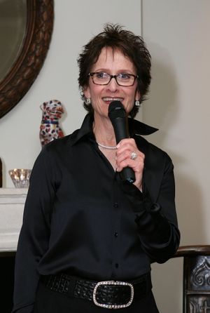 MALIBU, CA - FEBRUARY 28: Host Eva Stern speaks during Center Theatre Group's Artisti Photo