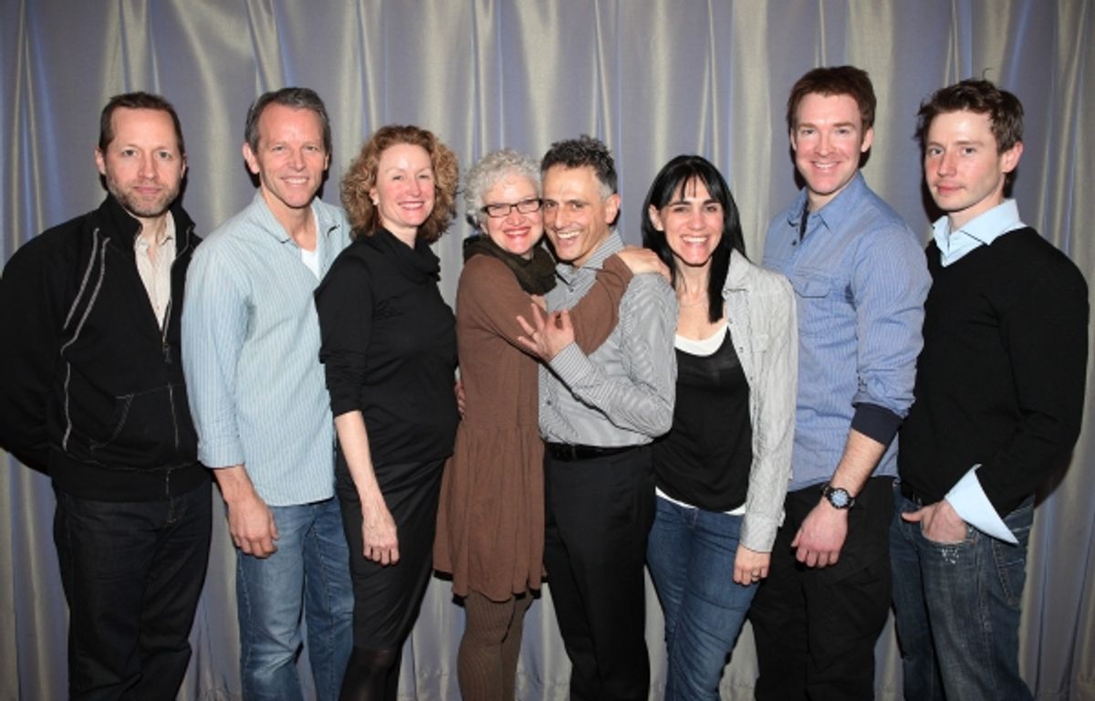 Tim Hopper, Stephen Bogardus, Lisa Banes, Judith Rbin, David Greenspan, Leigh Silverman, Brian Hutchison & Michael Izquierdo attending the 'Go Back To Where You Are' First Day of Rehearsals at Playwrights Horizons' in New York City. at 
