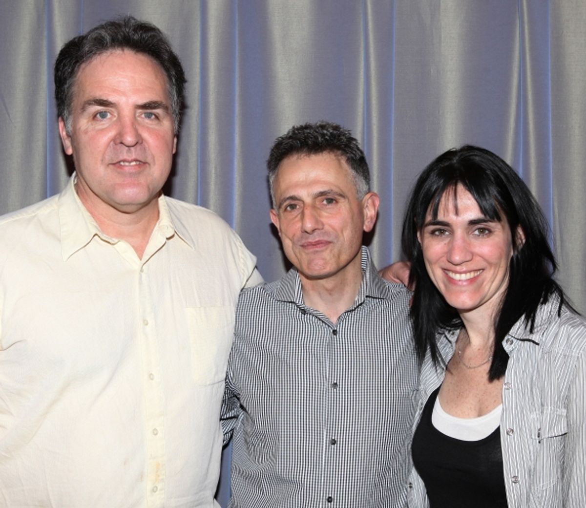 Artistic Director Tim Sanford, David Greenspan & Leigh Silverman attending the 'Go Back To Where You Are' First Day of Rehearsals at Playwrights Horizons' in New York City. at 