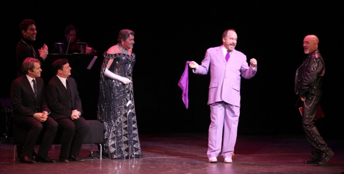 Gary Beach & Matthew Broderick & Nathan Lane with Kevin Ligon & Peter Marinos (The Producers) performing in STRO! The Vineyard Theatre Annual Spring Gala honors Susan Stroman at the Hudson Theatre in New York City at 