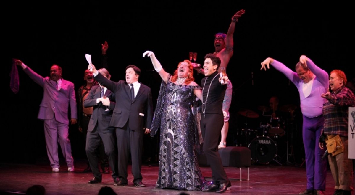Jason Patrick Sands, Kevin Ligon, Peter Marinos, Matthew Broderick, Nathan Lane, Gary Beach & Jimmy Borstelmann performing in STRO! The Vineyard Theatre Annual Spring Gala honors Susan Stroman at the Hudson Theatre in New York City at 