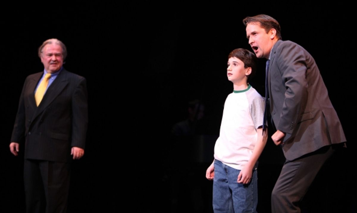 Fred Applegate, Christopher Flaim & James Moye (Happiness) performing in STRO! The Vineyard Theatre Annual Spring Gala honors Susan Stroman at the Hudson Theatre in New York City at 