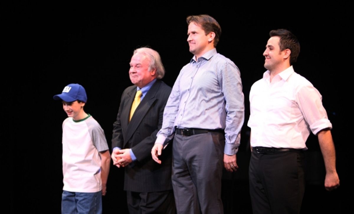 Christopher Flaim, Fred Applegate, James Moye & Eric Santagata (Happiness) performing in STRO! The Vineyard Theatre Annual Spring Gala honors Susan Stroman at the Hudson Theatre in New York City at 