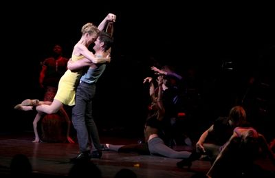 Leigh Zimmerman & Boyd Gaines & the cast (Contact) performing in STRO! The Vineyard T Photo