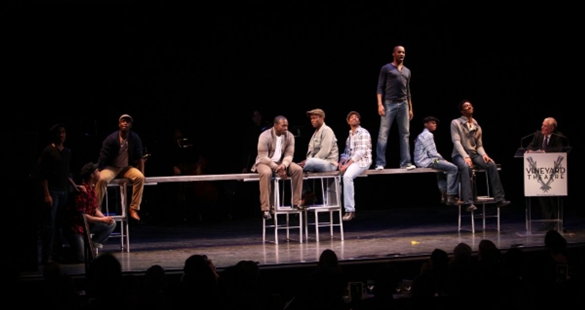 Joshua Henry & the cast of 'The Scottsboro Boys' with John Kander performing in STRO! The Vineyard Theatre Annual Spring Gala honors Susan Stroman at the Hudson Theatre in New York City at 