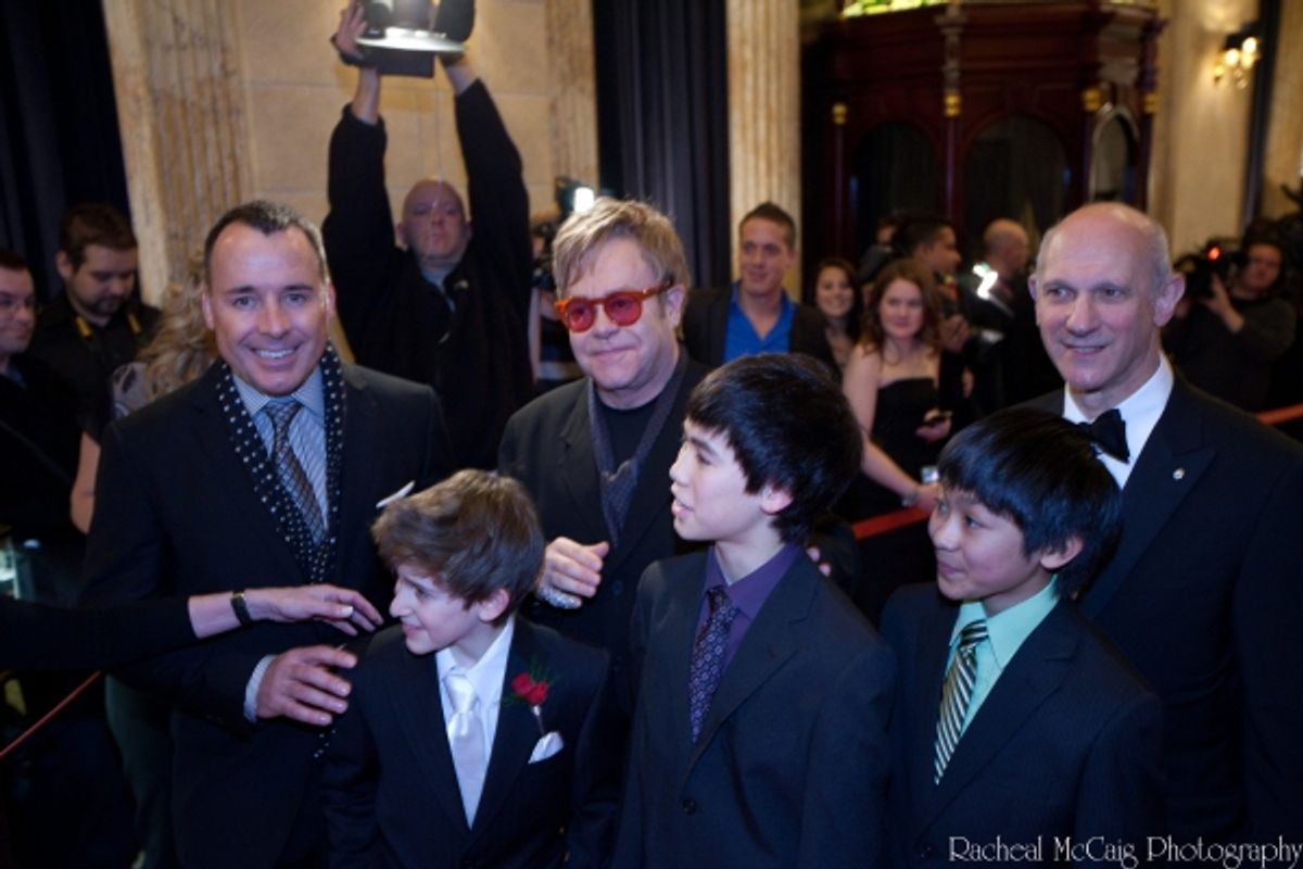 David Furnish, Myles Erlick, Sir Elton John, Marcus Pei, J.P. Viernes and David Mirvish at 