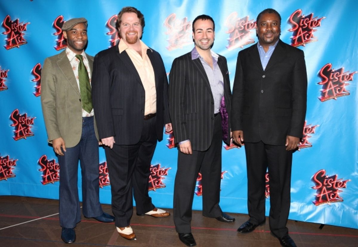 Demond Green, John Treacy Egan, Caesar Samayoa and Kingsley Leggs attending the Meet & Greet the press day for the New Broadway Musical 'Sister Act'  at the New 42nd Street Studios in New York City. at 