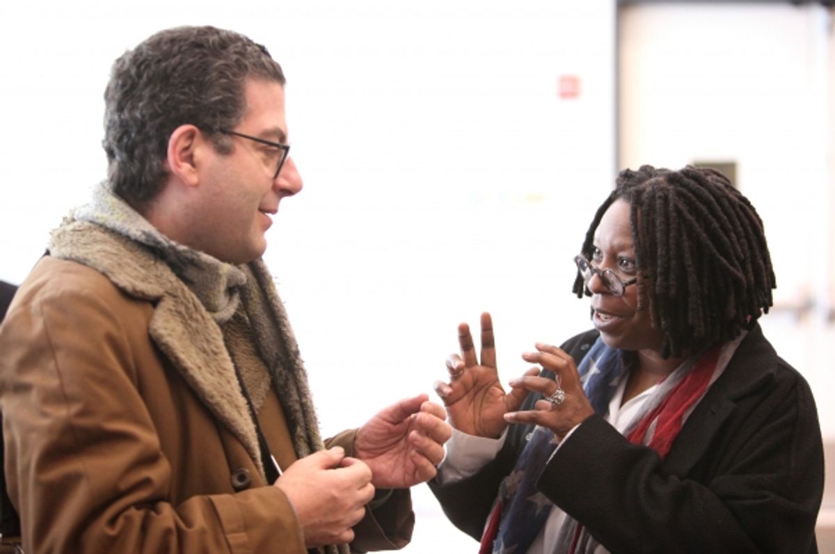 Michael Musto & Whoopi Goldberg attending the Open Press Rehearsal for the New Broadway Musical 'Sister Act' at the New 42nd Street Studios in New York City. *** Local Caption *** Performance, Rehearsal, Studio at 