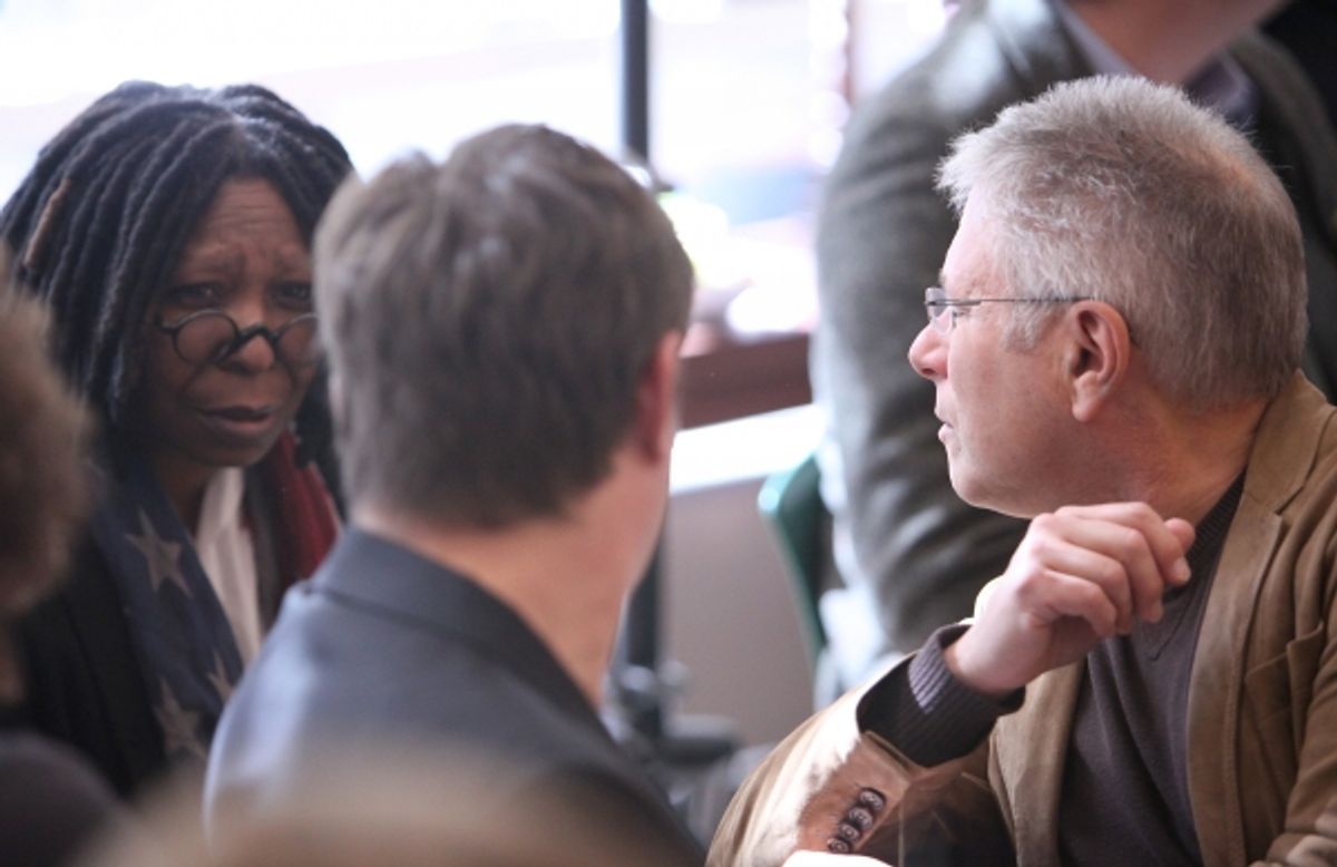 Whoopi Goldberg & Glenn Slater & Alan Menken attending the Open Press Rehearsal for the New Broadway Musical 'Sister Act' at the New 42nd Street Studios in New York City. *** Local Caption *** Performance, Rehearsal, Studio at 