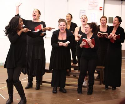 Patina Miller & Nun Ensemble attending the Open Press Rehearsal for the New Broadway  Photo