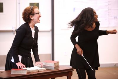 Audrie Neenan & Patina Miller attending the Open Press Rehearsal for the New Broadway Photo