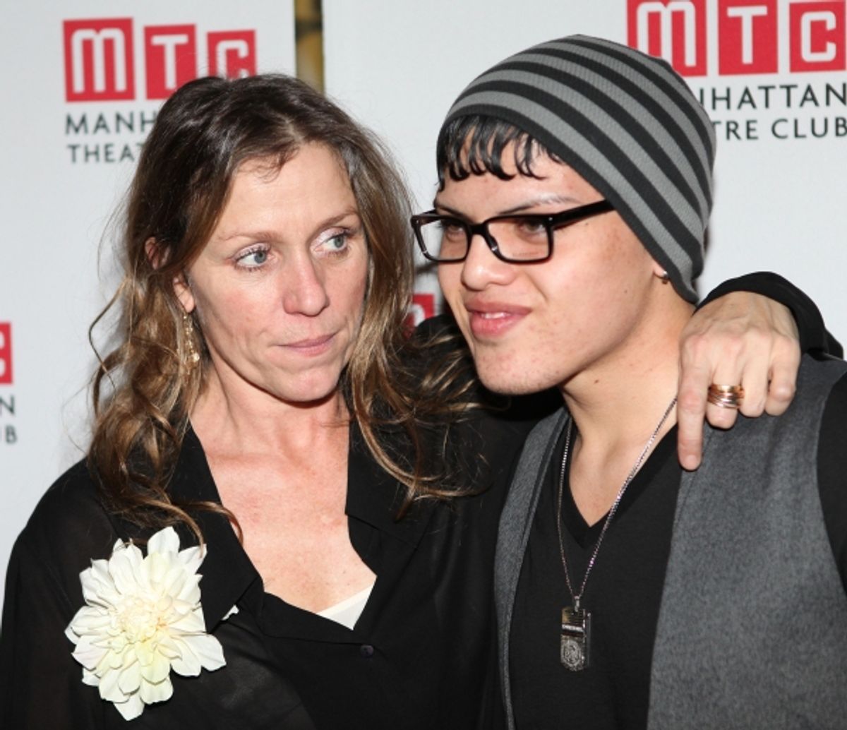 Frances McDormand & son Pedro Cohen attending the Opening Night Performance After Party for the Manhattan Theatre Club's 'Good People'  in New York City. at 