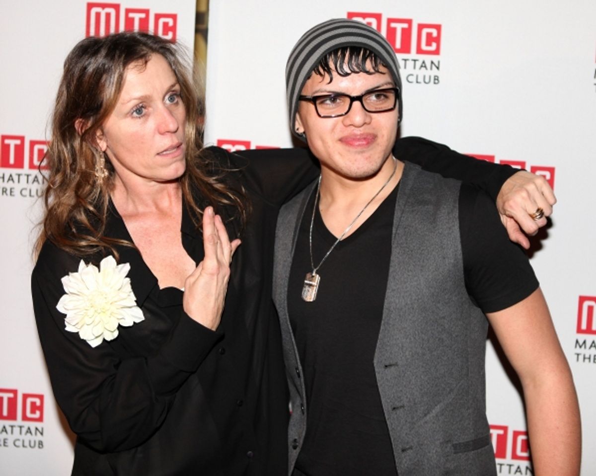 Frances McDormand & son Pedro Cohen attending the Opening Night Performance After Party for the Manhattan Theatre Club's 'Good People'  in New York City. at 