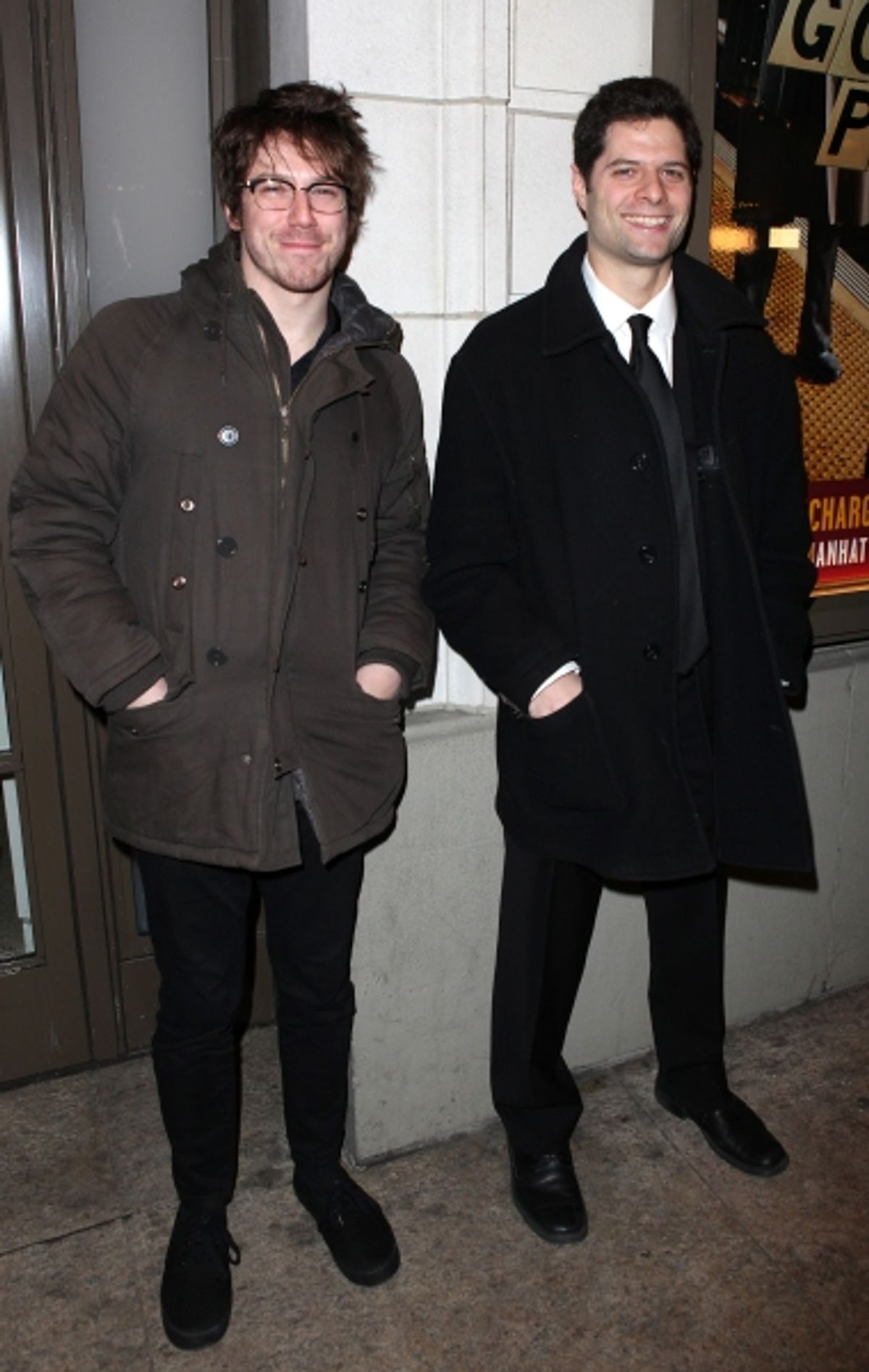 John Gallagher Jr. & Tom Kitt arriving for the Opening Night Performance of the Manhattan Theatre Club's 'Good People'  in New York City. at 