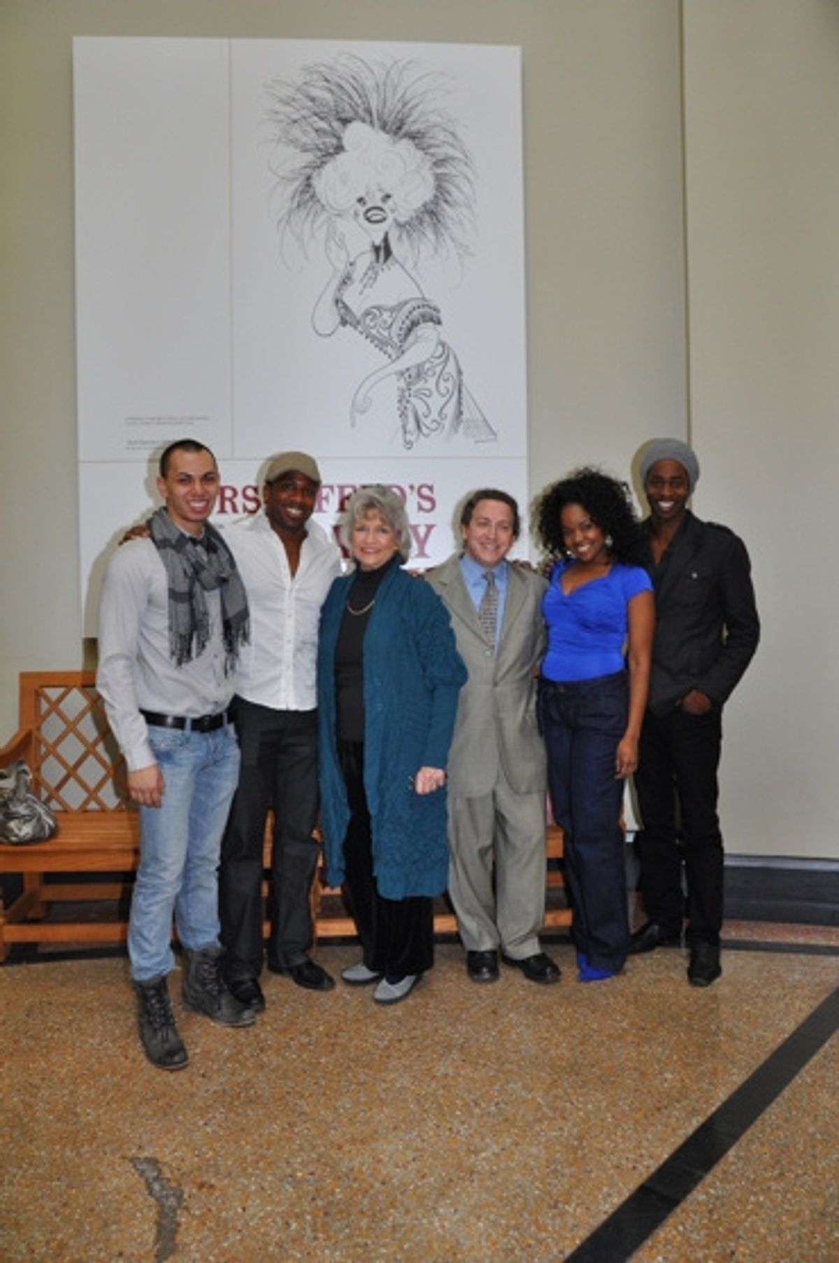 From the cast of Disney's Lion King- Kellen Stancil, Dashaun Young, Trista Dollison and Steven Cutts with Louise Kerz Hirschfeld and David Leopold at 
