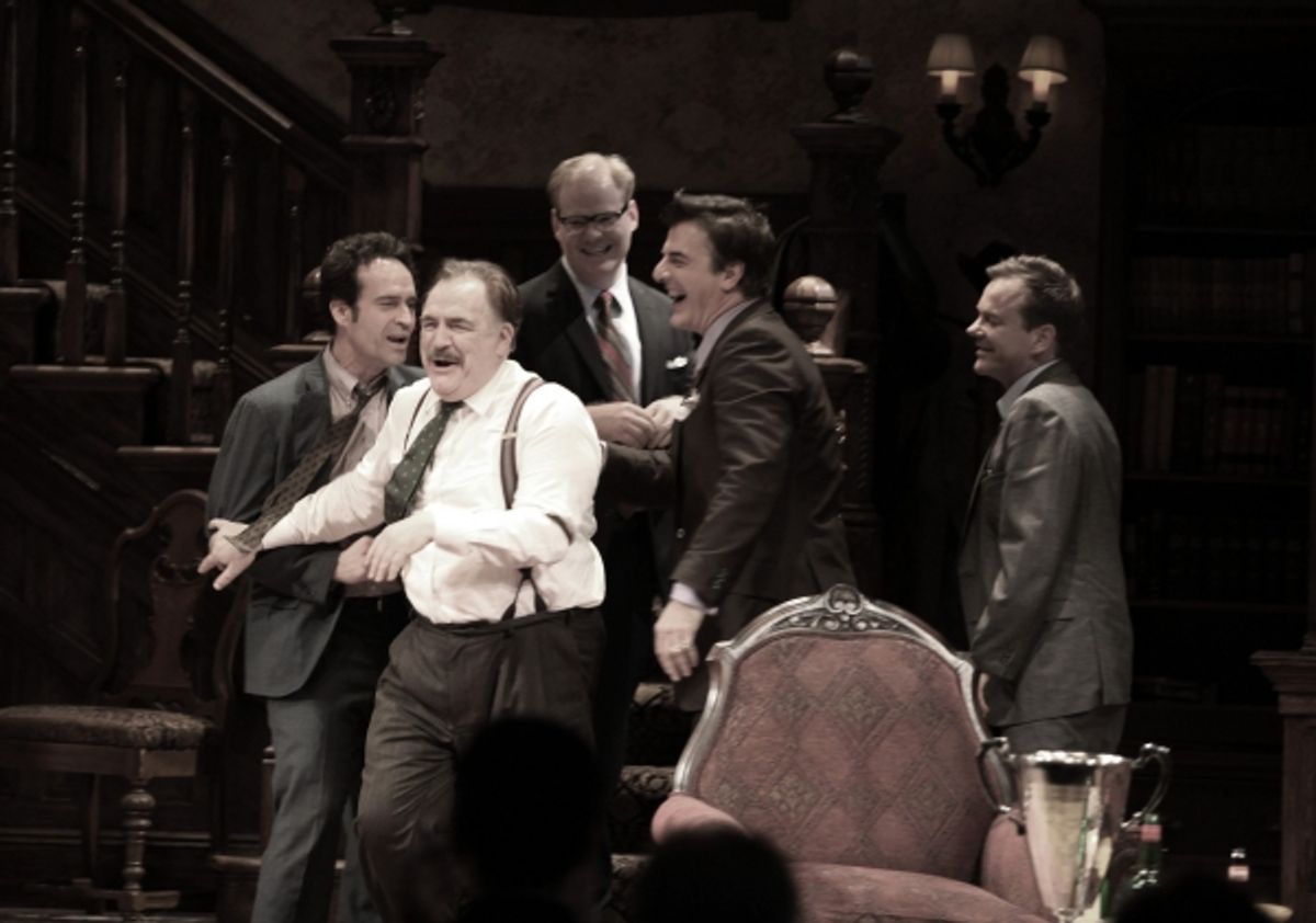 Jason Patric, Jim Gaffigan, Brian Cox, Chris Noth & Keifer Sutherland during the Opening Night Performance Curtain Call for  'That Championship Season' at the Bernard B. Jacobs Theatre  in New York City. at 