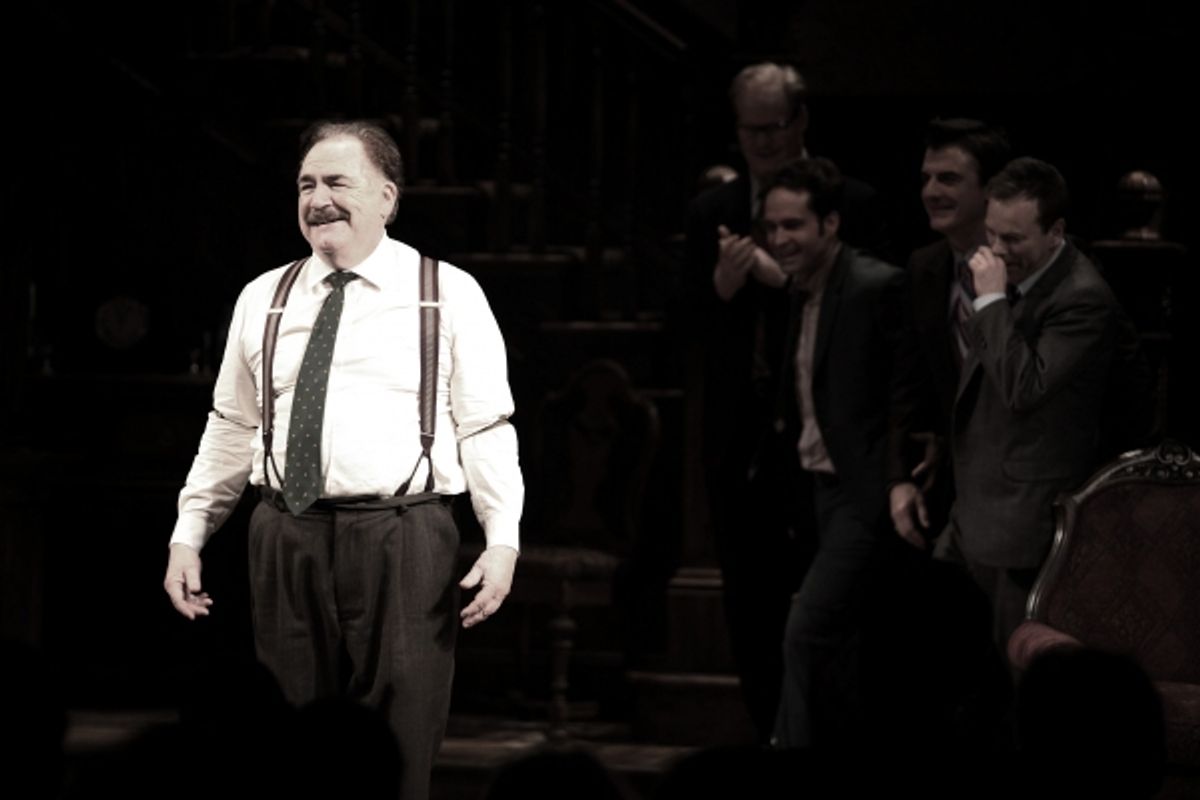 Jason Patric, Jim Gaffigan, Brian Cox, Chris Noth & Keifer Sutherland during the Opening Night Performance Curtain Call for  'That Championship Season' at the Bernard B. Jacobs Theatre  in New York City. at 