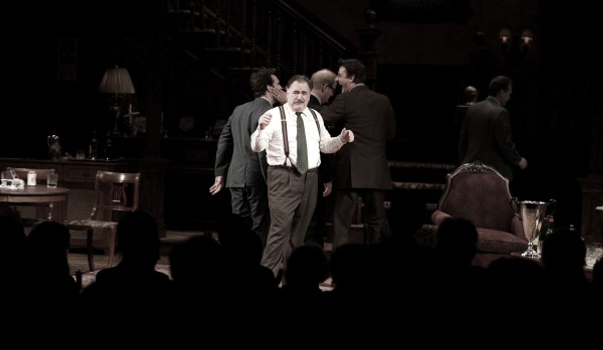 Jason Patric, Jim Gaffigan, Brian Cox, Chris Noth & Keifer Sutherland during the Opening Night Performance Curtain Call for  'That Championship Season' at the Bernard B. Jacobs Theatre  in New York City. at 