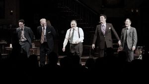 Jason Patric, Jim Gaffigan, Brian Cox, Chris Noth & Keifer Sutherland during the Opening Night Performance Curtain Call for 'That Championship Season' at the Bernard B. Jacobs Theatre in New York City. @ BroadwayWorld Jason Patric, Jim Gaffigan, Brian Cox, Chris Noth & Keifer Sutherland during the Open Photo