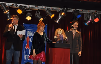 Bryan Batt, Annie Golden and Anthony Hollock with the Hair Bear Photo