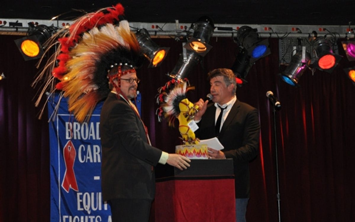 Scott T. Stevens and Bryan Batt with the Will Rogers Follies Bear at 