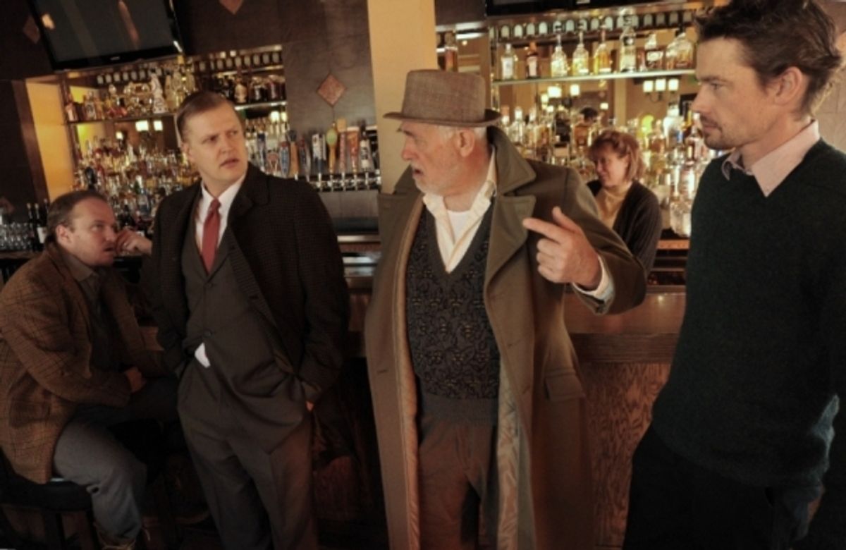 Cast Photo L-R: Josh Hartwell, Brian Landis Folkins, Jim Hunt, Abraham Willock and Paige L. Larson (behind bar) at 