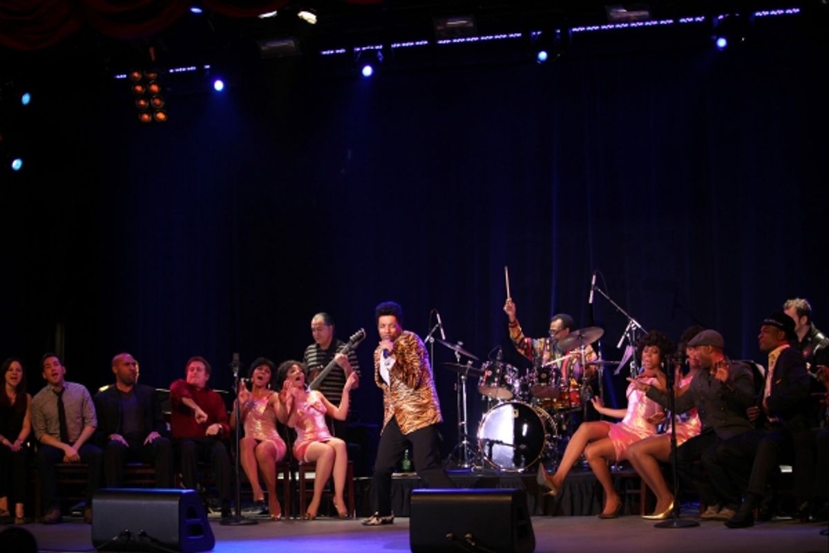 Geno Henderson & ensemble cast performing a Sneek Peek of the New Broadway Musical  'Baby It's You' at the Hard Rock Cafe in New York City. at 