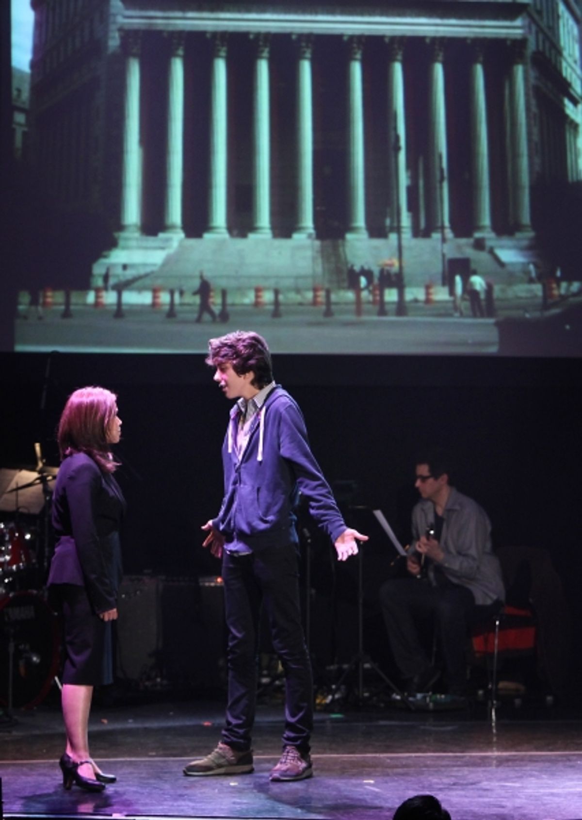 Nat Wolff,  America Ferrera  Performing in 'The Exact Right Thing' at The 24 Hour Musicals after performance party at the Gramercy Theatre in New York City. at 