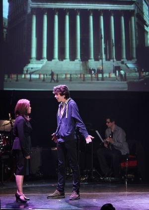 Nat Wolff, America Ferrera Performing in 'The Exact Right Thing' at The 24 Hour Musicals after performance party at the Gramercy Theatre in New York City. @ BroadwayWorld Nat Wolff, America Ferrera Performing in 'The Exact Right Thing' at The 24 Hour Mus Photo