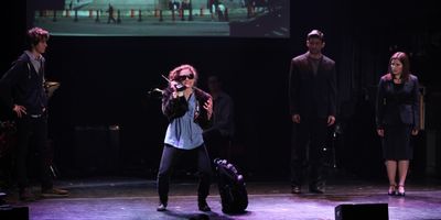 Nat Wolff, Kat Pallardy, America Ferrera & Tony Yazbeck Performing in 'The Exact Righ Photo